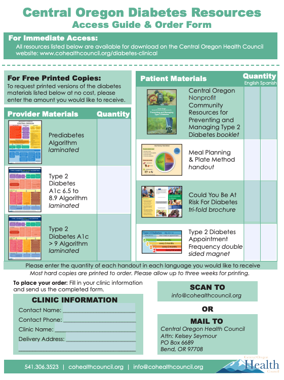 Central Oregon Diabetes Materials Order Form